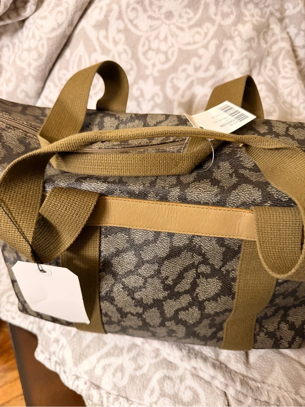 YSL Brown/Tan Logo Duffle Bag Large Zip Closure Silver Hardware | with COA